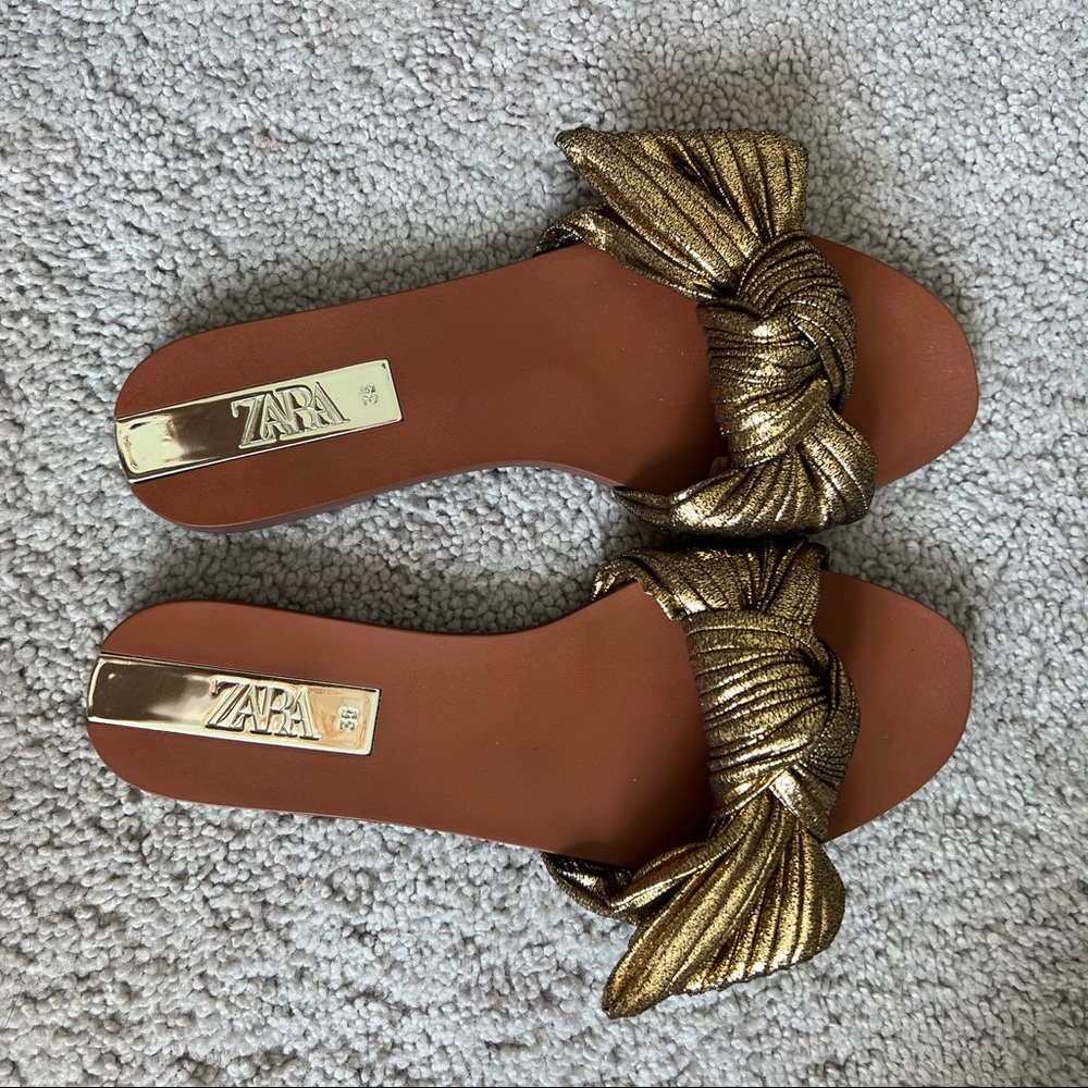 Zara Gold Knotted Slide Sandals